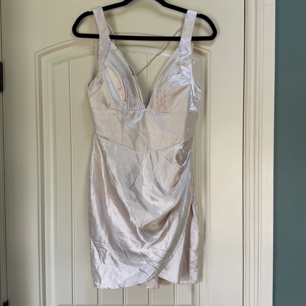 Selfie Leslie Champagne Pintuck Pleat Mini Dress Reception Dinner Dance Size M
